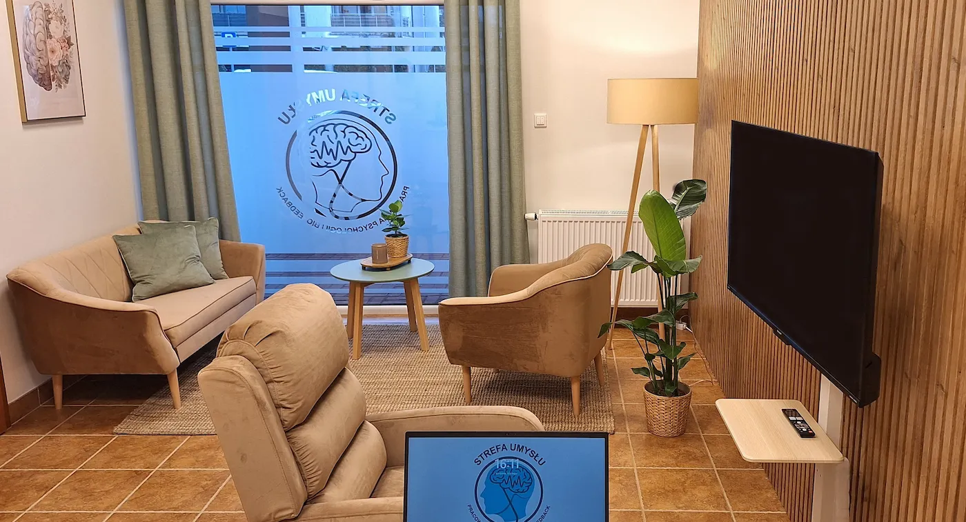Wnętrze gabinetu psychologicznego Strefa Umysłu w Tarnowie Podgórnym